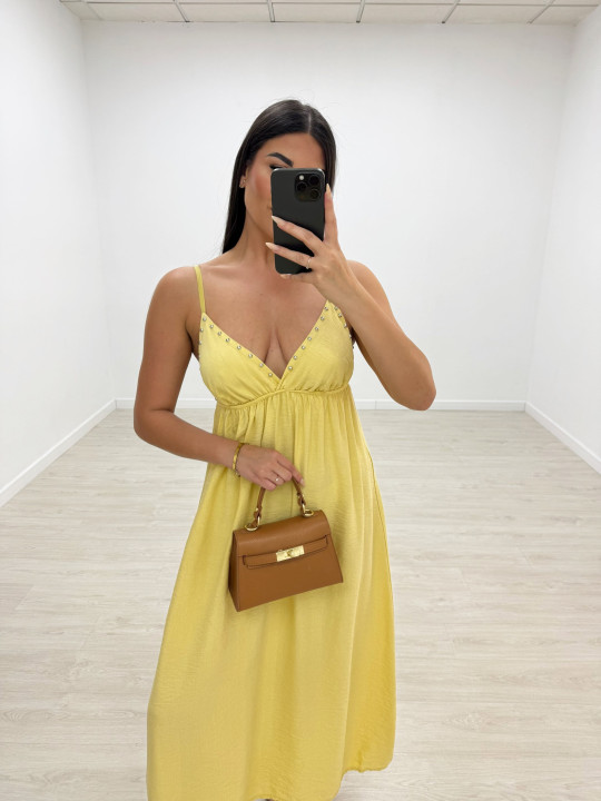 VESTIDO TACHAS - AMARILLO