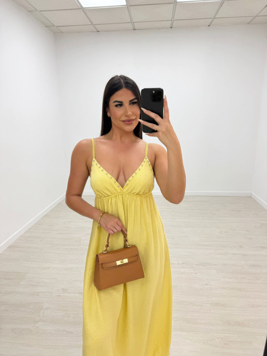 VESTIDO TACHAS - AMARILLO