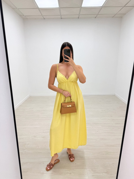 VESTIDO TACHAS - AMARILLO
