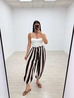 PANTALÓN GLOBO RAYAS - MARRÓN + BEIGE