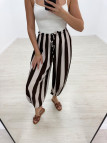 PANTALÓN GLOBO RAYAS - MARRÓN + BEIGE