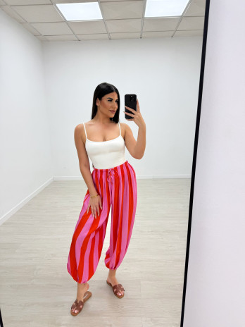 PANTALÓN GLOBO RAYAS - ROSA + NARANJA
