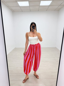 PANTALÓN GLOBO RAYAS - ROSA + NARANJA