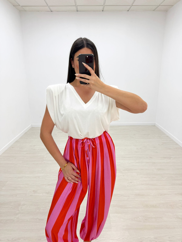PANTALÓN GLOBO RAYAS - ROSA + NARANJA