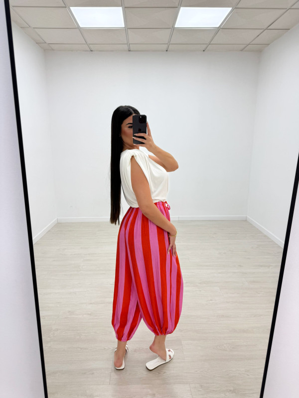 PANTALÓN GLOBO RAYAS - ROSA + NARANJA