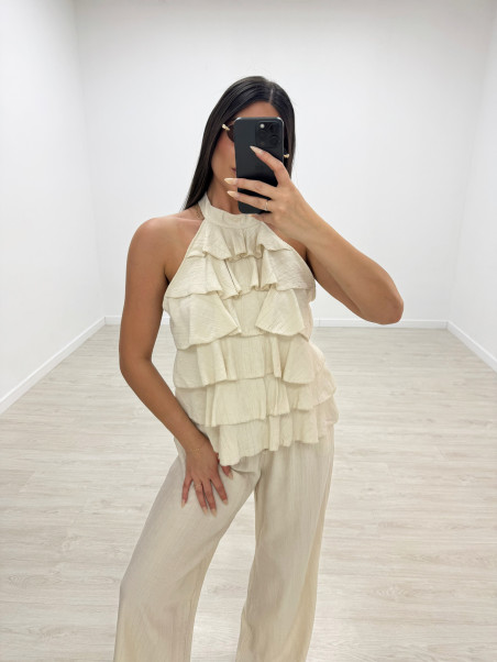 TOP HALTER VOLANTES - BEIGE