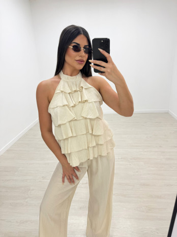 TOP HALTER VOLANTES - BEIGE