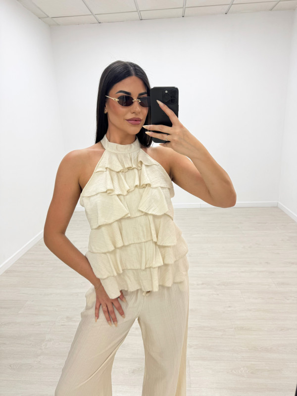 TOP HALTER VOLANTES - BEIGE