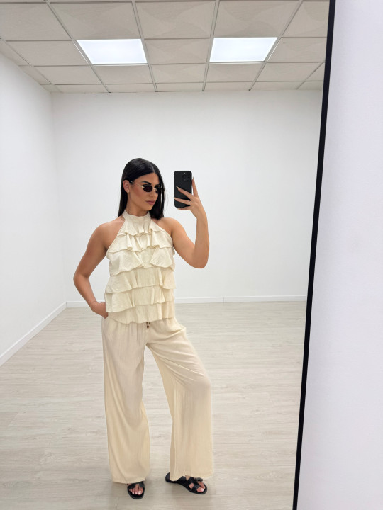 TOP HALTER VOLANTES - BEIGE