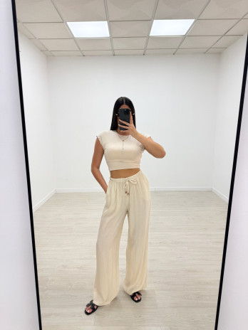 PANTALÓN EFECTO BAMBULA - BEIGE