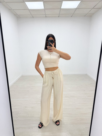 PANTALÓN EFECTO BAMBULA - BEIGE