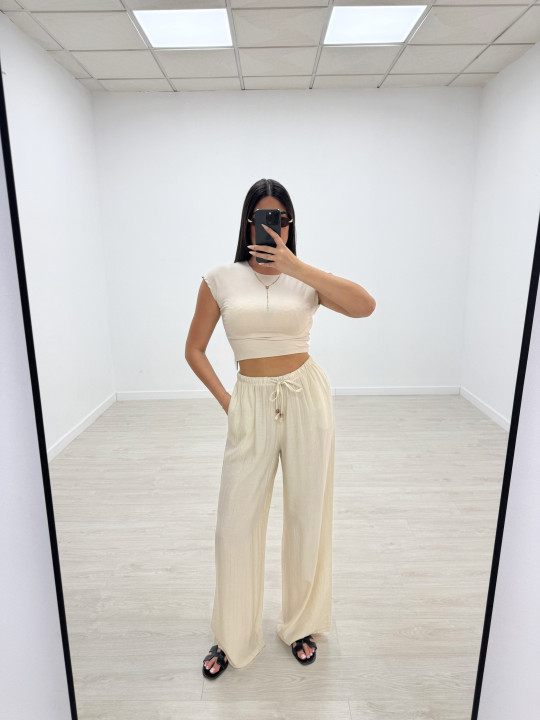PANTALÓN EFECTO BAMBULA - BEIGE