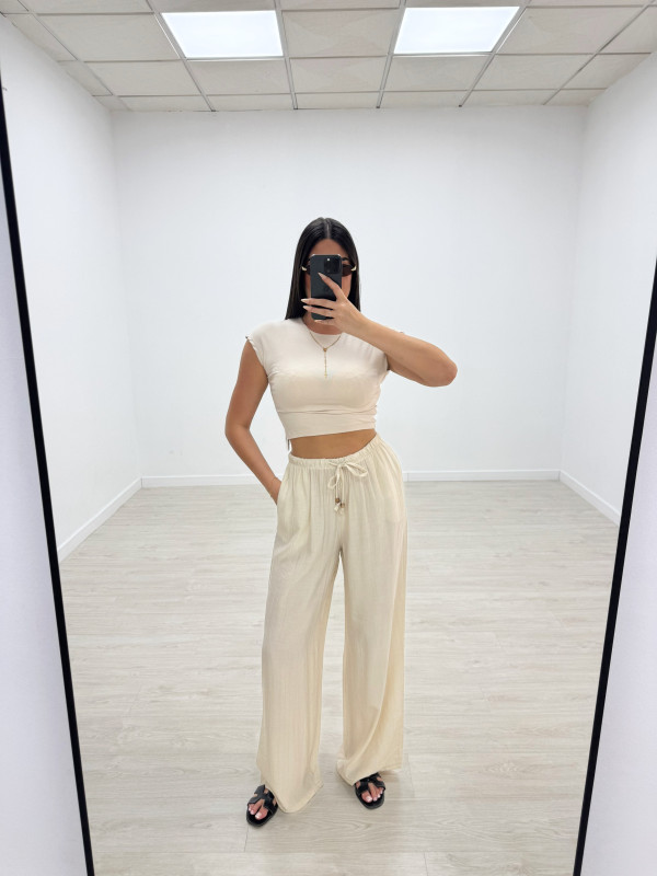 PANTALÓN EFECTO BAMBULA - BEIGE