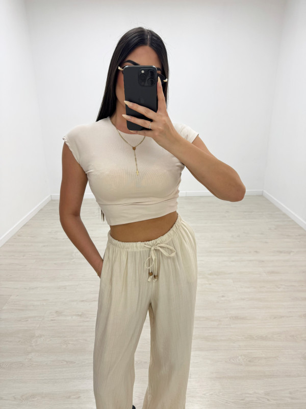 PANTALÓN EFECTO BAMBULA - BEIGE