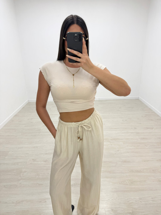 PANTALÓN EFECTO BAMBULA - BEIGE