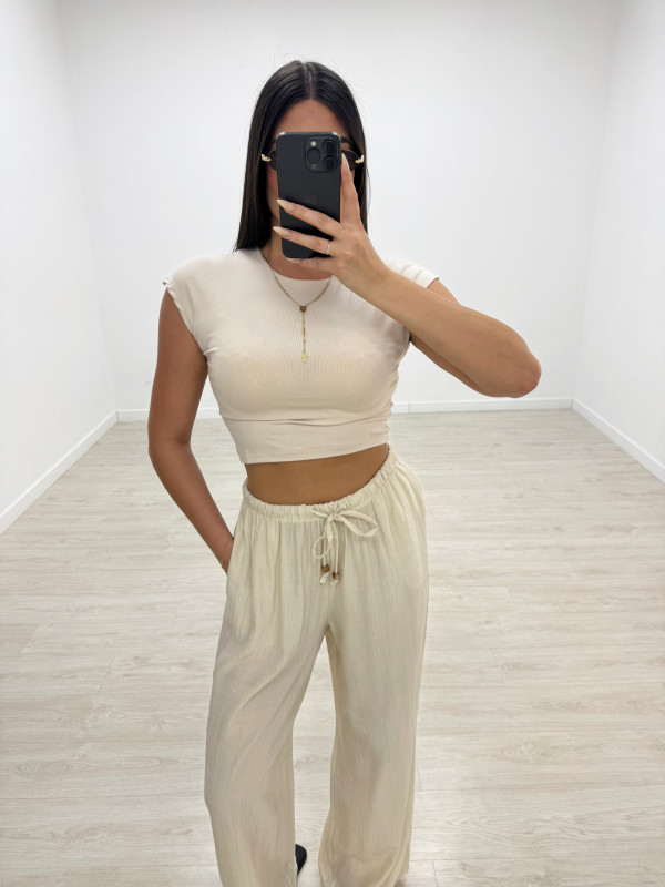 PANTALÓN EFECTO BAMBULA - BEIGE