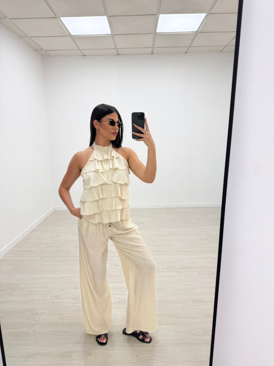 PANTALÓN EFECTO BAMBULA - BEIGE