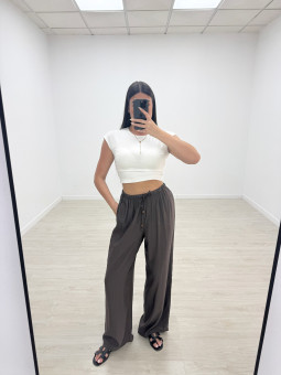 PANTALÓN EFECTO BAMBULA - TOUPE OSCURO