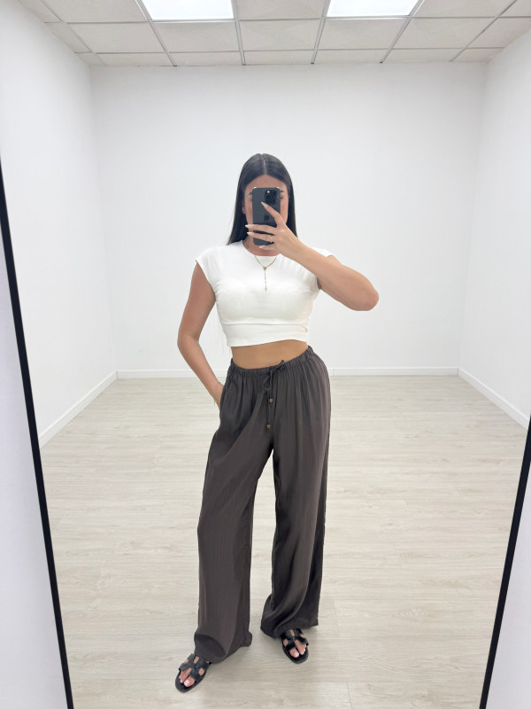 PANTALÓN EFECTO BAMBULA - TOUPE OSCURO