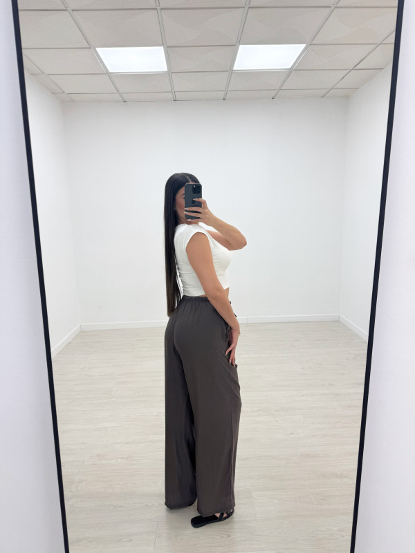 PANTALÓN EFECTO BAMBULA - TOUPE OSCURO