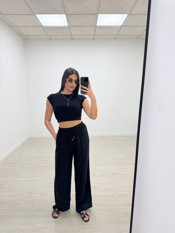 PANTALÓN EFECTO BÁMBULA - NEGRO