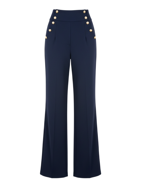 PANTALÓN BOTONES TIRO ALTO - AZUL MARINO
