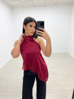 TOP HALTER ASIMÉTRICO ENCAJE - VINO