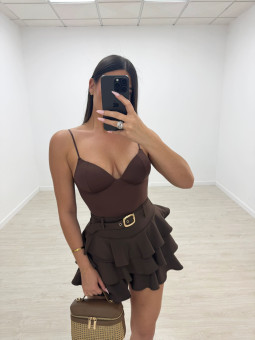 FALDA EXCLUSIVA VOLANTES - MARRÓN