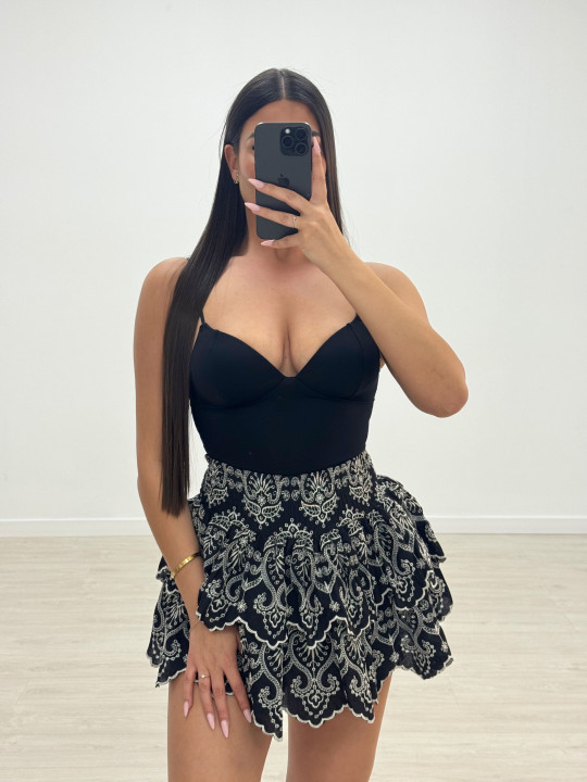 FALDA SANTORINI BORDADA - NEGRO