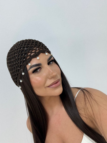 GORRO CROCHET PERLAS - MARRÓN