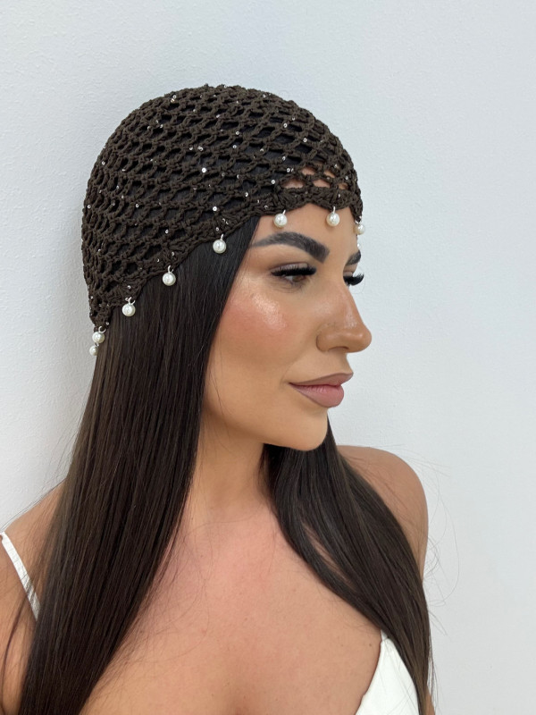 GORRO CROCHET PERLAS - MARRÓN