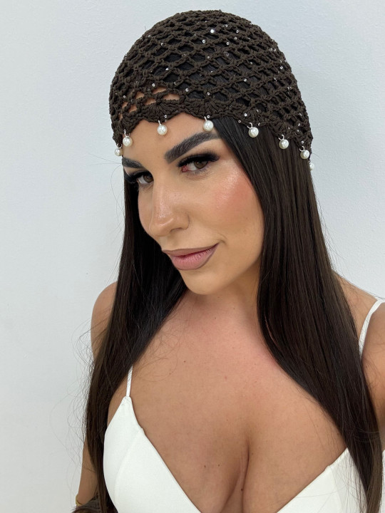 GORRO CROCHET PERLAS - MARRÓN