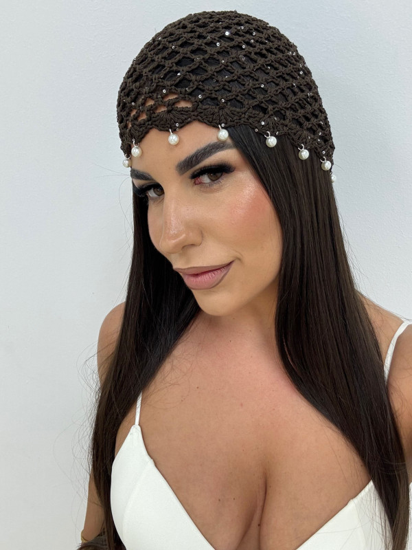 GORRO CROCHET PERLAS - MARRÓN
