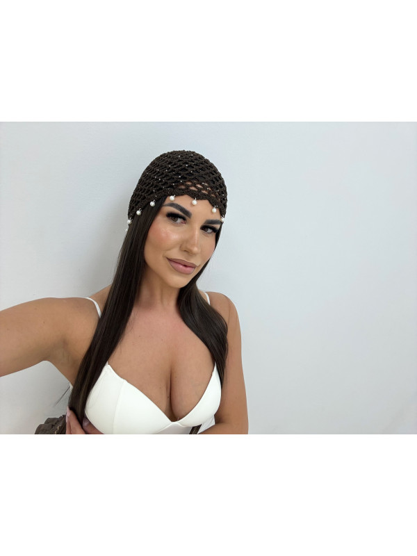 GORRO CROCHET PERLAS - MARRÓN