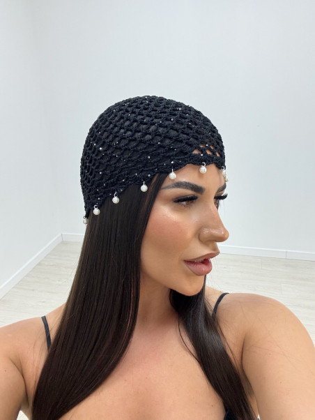 GORRO CROCHET PERLAS - NEGRO