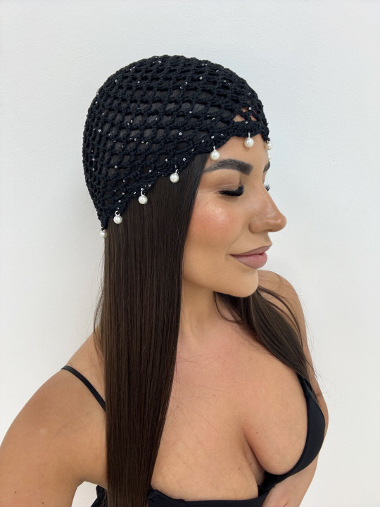 GORRO CROCHET PERLAS - NEGRO