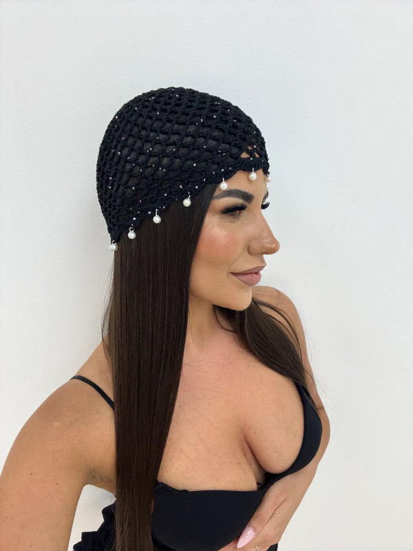 GORRO CROCHET PERLAS - NEGRO