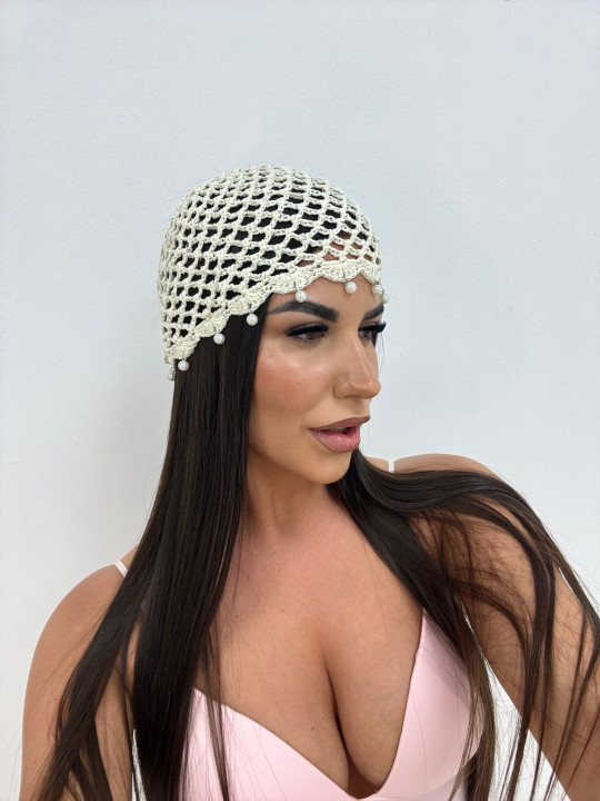 GORRO CROCHET PERLAS - BEIGE