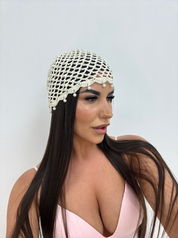 GORRO CROCHET PERLAS - BEIGE