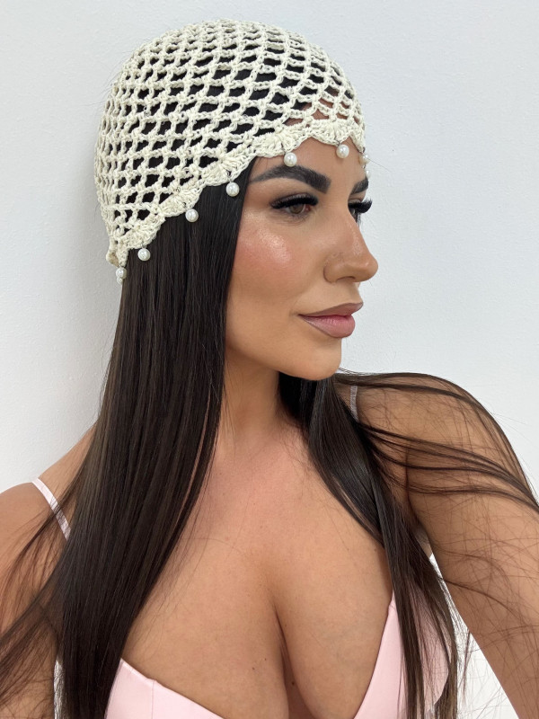 GORRO CROCHET PERLAS - BEIGE