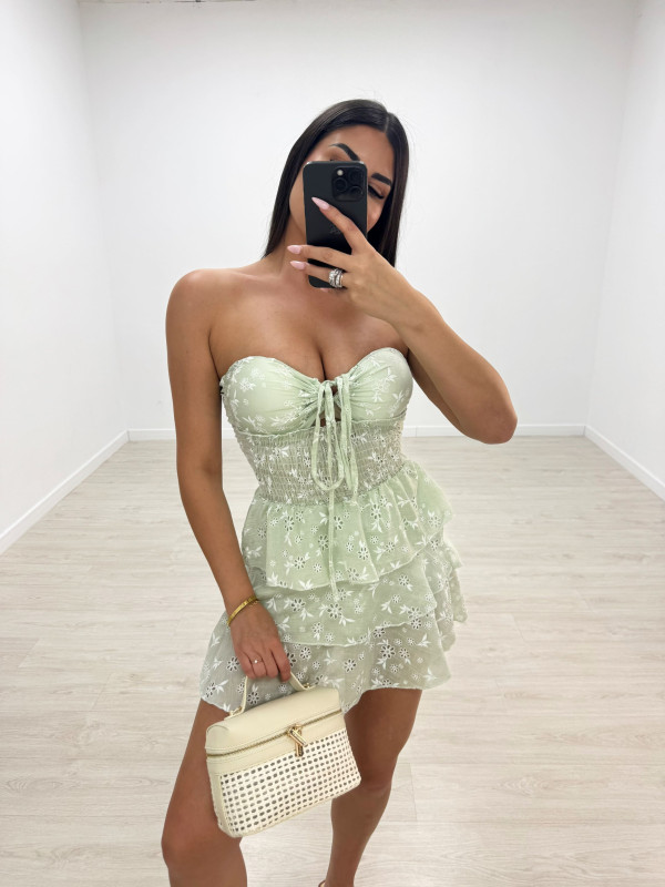 VESTIDO MINI BORDADO VERDE AGUA