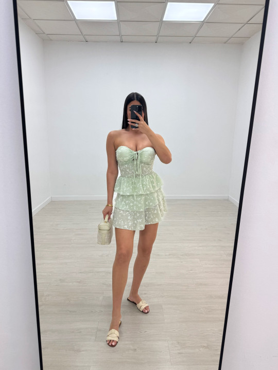 VESTIDO MINI BORDADO VERDE AGUA