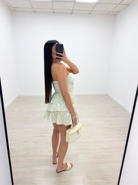 VESTIDO MINI BORDADO VERDE AGUA