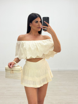 TOP BARDOT BORDADO - BEIGE
