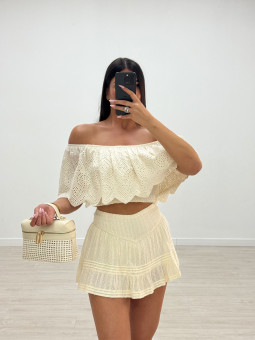 TOP BARDOT BORDADO - BEIGE