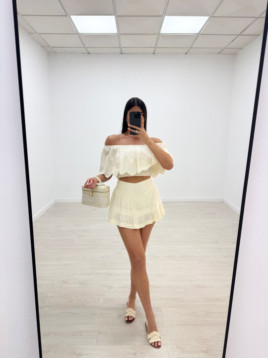 TOP BARDOT BORDADO - BEIGE