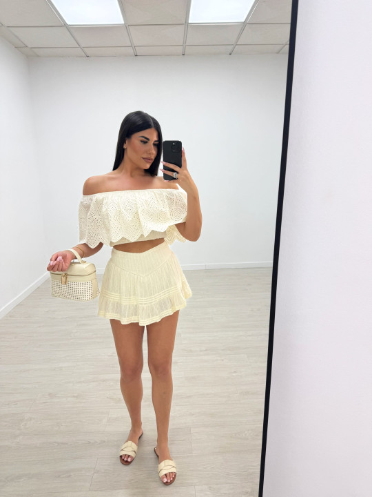 TOP BARDOT BORDADO - BEIGE
