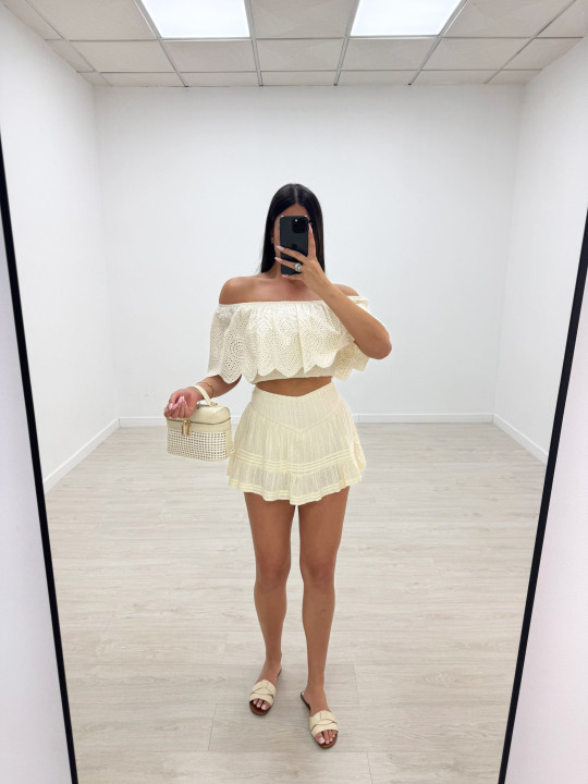 TOP BARDOT BORDADO - BEIGE