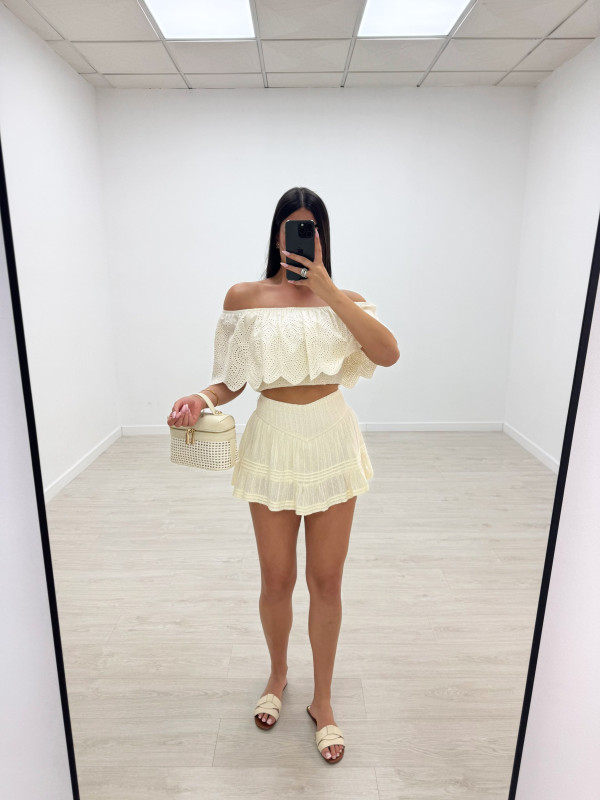 TOP BARDOT BORDADO - BEIGE
