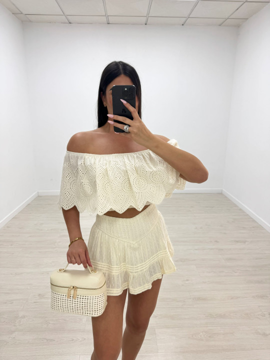 TOP BARDOT BORDADO - BEIGE